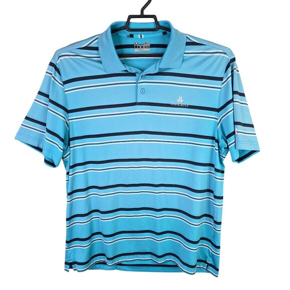 Mens Under Armour Heat Gear Blue Striped Polo Shirt Short Sleeve Polyester XL - Picture 1 of 8